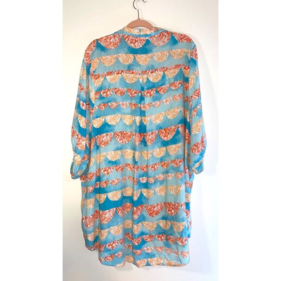 Avenue Longline Short Sleeve Blue Print Button Down Shirt, Size 22/24 - Picture 2 of 5